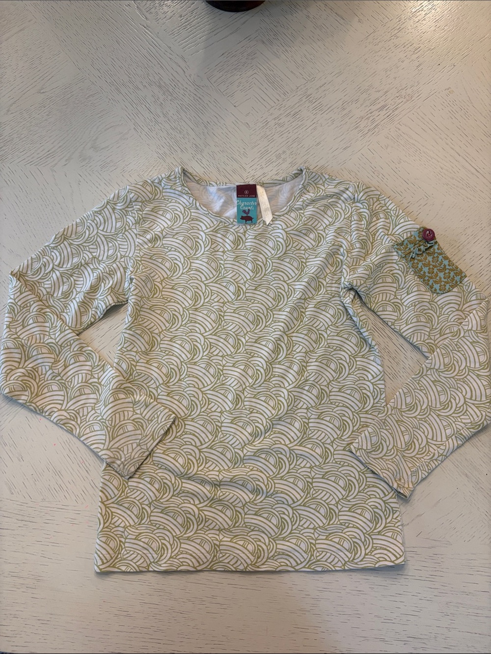 Matilda Jane Tea Cream & Light Green Wave-Print Long Sleeve Shirt